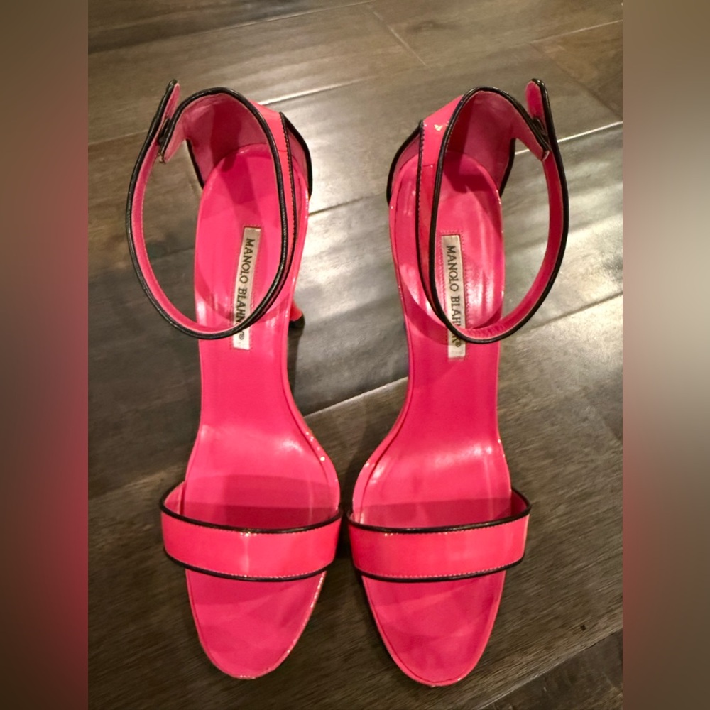 100% AUTHENTIC HOT PINK MANOLO BLAHNIK HEELS 41.5 ORIGINAL BOX - Picture 2 of 7